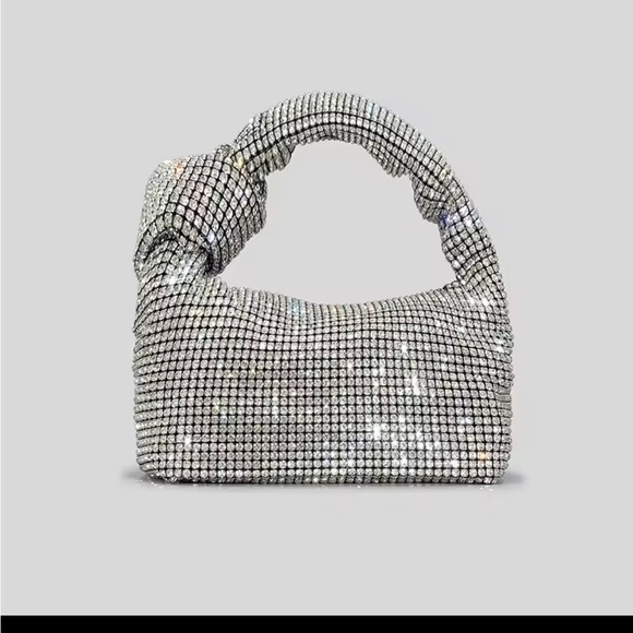 Silver Shimmer Crescent Clutch with Textured Handle - Picture 1 of 5
